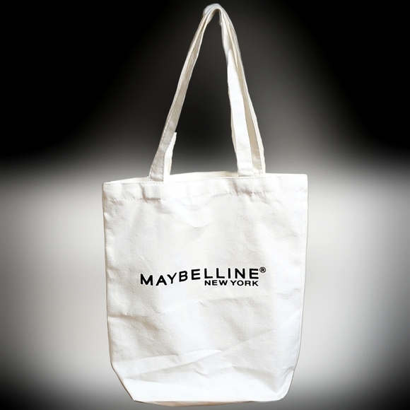 NWT MAYBELLINE NEW YORK White Canvas Tote w/Black Brand Name Logo! - Picture 1 of 9
